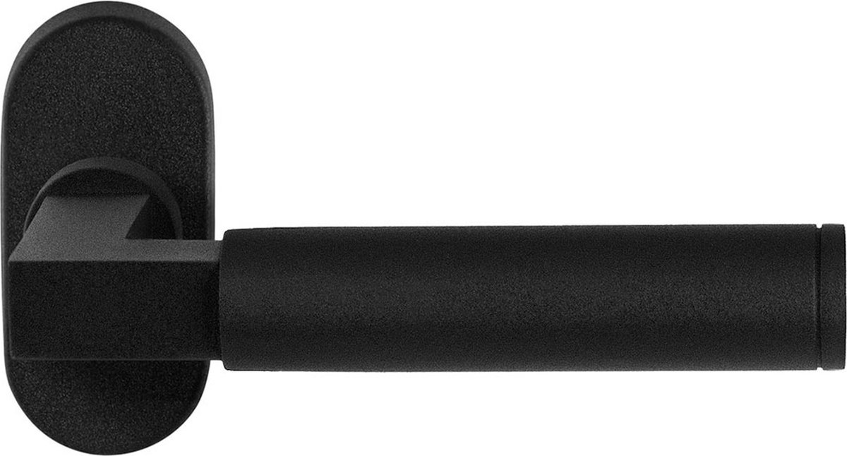 GPF8213.04 Kuri deurkruk op ovale rozet zwart, 70x32x10mm