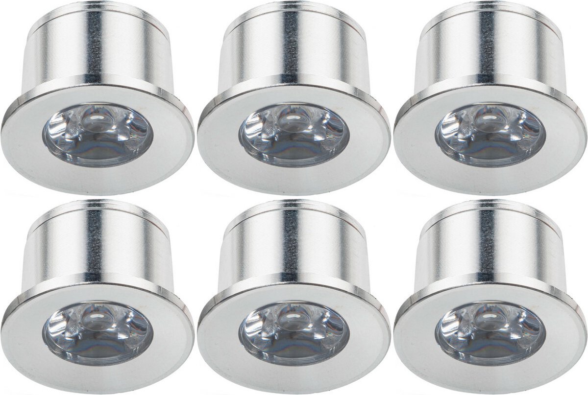 LED Veranda Spot Verlichting 6 Pack - Velvalux - 1W - Warm Wit 3000K - Inbouw - Dimbaar - Rond - Mat Zilver - Aluminium - Ø31mm