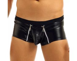 Latex Heren Boxer-Lakleer-Mannen Lingerie-Ritsen-Ondergoed-Erotisch-Sexy-open Kruis