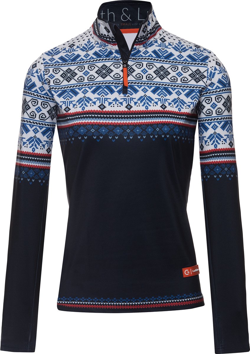 Gareth & Lucas Skipully The Twenty-Five Dames 100% Gerecycled Polyester Midlayer Sportshirt Wintersport Blauw