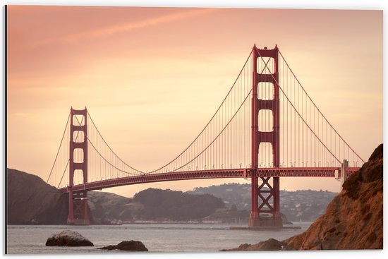 Dibond - Rode Brug - San Francisco - 60x40 cm Foto op Aluminium (Met Ophangsysteem)