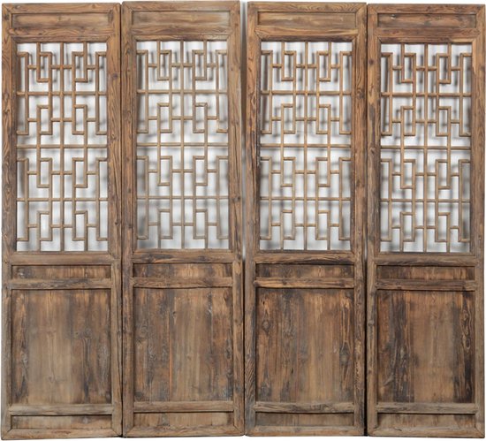 Fine Asianliving Antiek Chinese Wooden Room Divider Panels Set/4 Handcarved W260xD7xH244cm