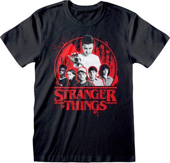 T-Shirt met Korte Mouwen Stranger Things Circle Logo Zwart Uniseks - M