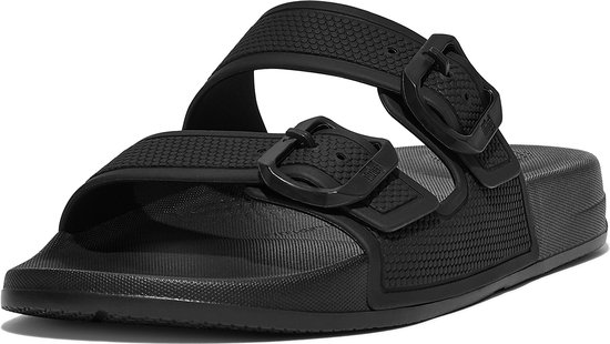 FitFlop Iqushion Two-Bar Buckle Slides ZWART - Maat 36