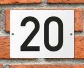 Huisnummerbord wit - Nummer 20 - standaard - 16 x 12 cm - schroeven - naambord - nummerbord - voordeur