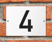 Huisnummerbord wit - Nummer 4 - standaard - 16 x 12 cm - schroeven - naambord - nummerbord - voordeur