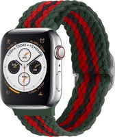 Strap-it Gevlochten / Geweven bandje - Geschikt voor Apple Watch Series 1/2/3/4/5/6/7/8/9/SE - Rood/zwart/groen - Braided verstelbaar iWatch bandje maat 38 mm 40 mm 41 mm