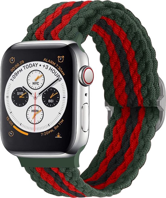 Bracelet en nylon pour montre connectée - Convient pour Apple Watch Bracelet en nylon tissé réglable - rouge / noir / vert - Strap-it Watchband / Wristband / Bracelet - Taille: 38 - 40 - 41mm