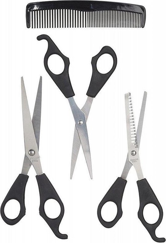 Foto: Hair dressers scissors set knippen scharen 4 delig 2x knipscharen 1x haarkam 1x uitdunkam