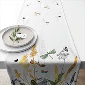 Chemin de table en coton - Fleurs ornementales blanc - 40x150 cm
