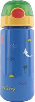 Nuby - Drinkbeker met zacht rietje en surfdesign - rietjesbeker voor kinderen - 540ml - blauw