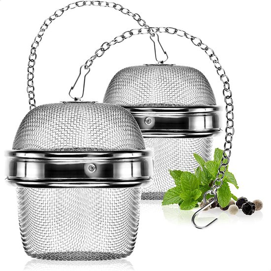 COM-FOUR® 2x passoire à thé en acier inoxydable 304 - infuseur à thé pour thé en vrac, épices et herbes - filtre à thé à mailles fines avec chaîne - passoire à herbes pour la cuisson - passoire à herbes