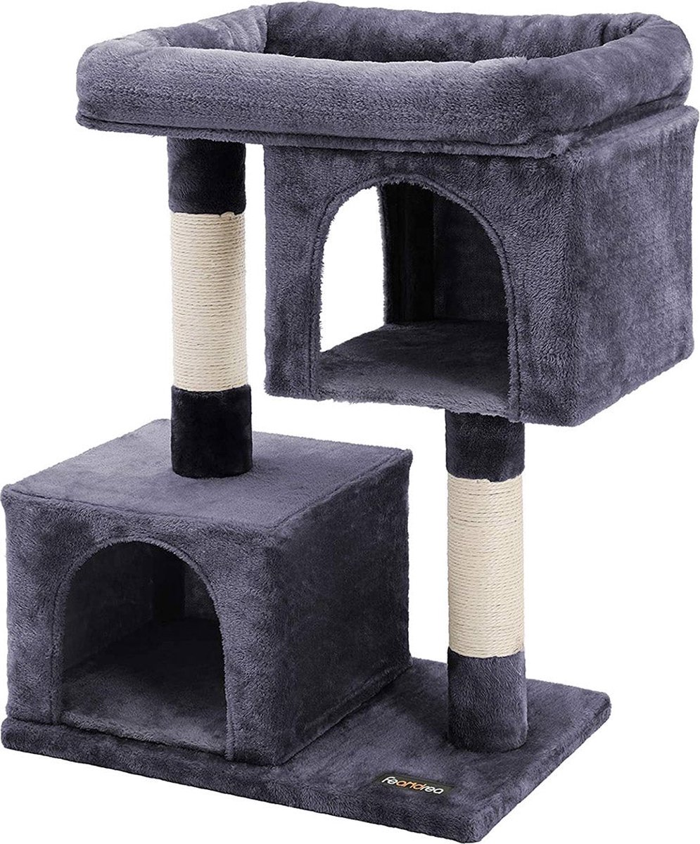 Kattenboom - Met groot platform - 2 pluche grotten - Speelhuisje - klimboom voor katten - Grey