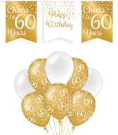 60 Jaar Verjaardag Decoratie Versiering - Feest Versiering - Vlaggenlijn - Ballonnen - Man & Vrouw - Goud en Wit