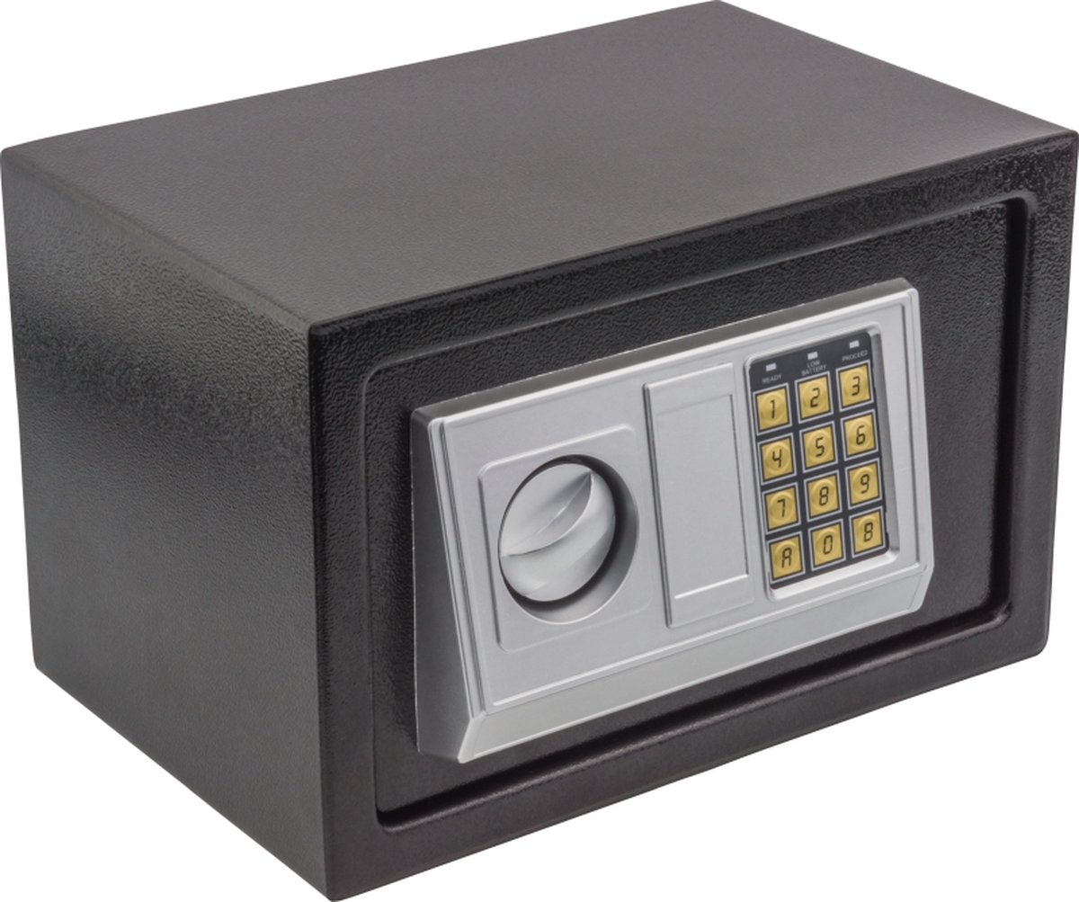 Elektronische kluis RON - met slotcode - 35 x 25 x 25 cm - mat zwart - muur verankerd - brandwerend