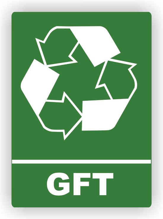 Container sticker GFT. Groenten Fruit Tuinafval met Recycling logo sticker