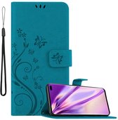 Cadorabo Hoesje geschikt voor Samsung Galaxy S10 PLUS in BLOEMEN BLAUW - Beschermhoes in bloemmotief met magnetische sluiting, standfunctie en kaartsleuven Book Case Cover Etui