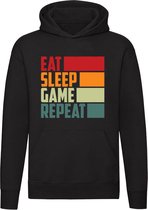 EAT SLEEP GAME REPEAT | hobby | eten | slapen | videogame | spelcomputer | levensstijl | grappig | Unisex | Trui | Sweater | Hoodie | Capuchon | Zwart