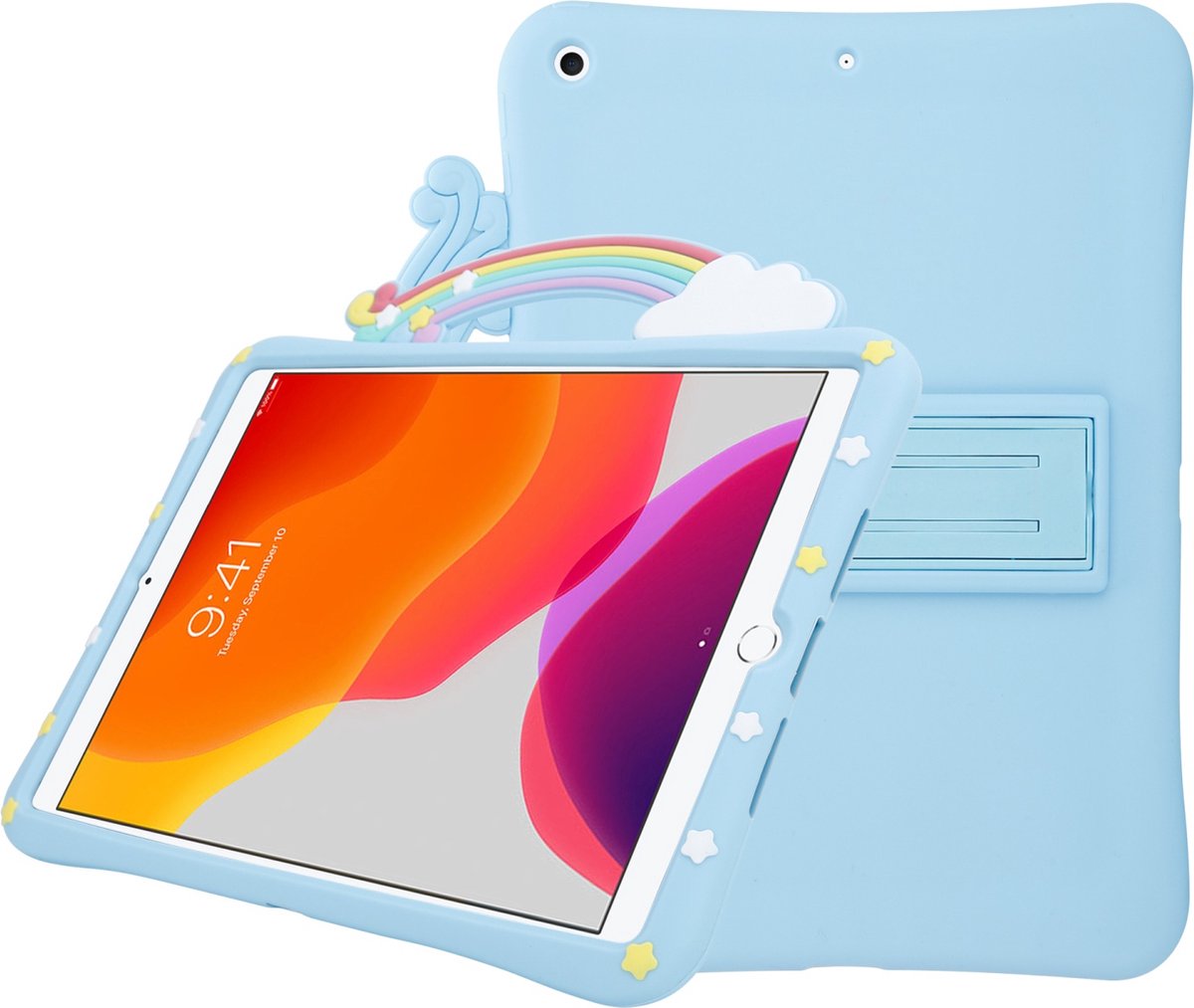 Cadorabo Tablet Hoesje voor Apple iPad AIR 2 2014 - Design Regenboog No. 2 - Beschermhoes voor kinderen gemaakt van flexibel TPU Case Cover silicone met standfunctie
