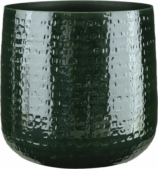 Pot en céramique à finition martelée vert foncé, D32 x H30 cm.