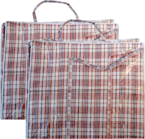 Cosy & Trendy XXL Boodschappentas - 2x - 82 liter - shopper - mega/ jumbo - rood geruit - 55 x 30 cm