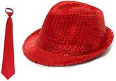 Folat - Verkleedkleding set - Glitter hoed/stropdas rood volwassenen