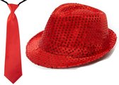 Folat - Verkleedkleding set - Glitter hoed/stropdas rood volwassenen