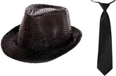 Folat - Verkleedkleding set - Glitter hoed/stropdas zwart volwassenen