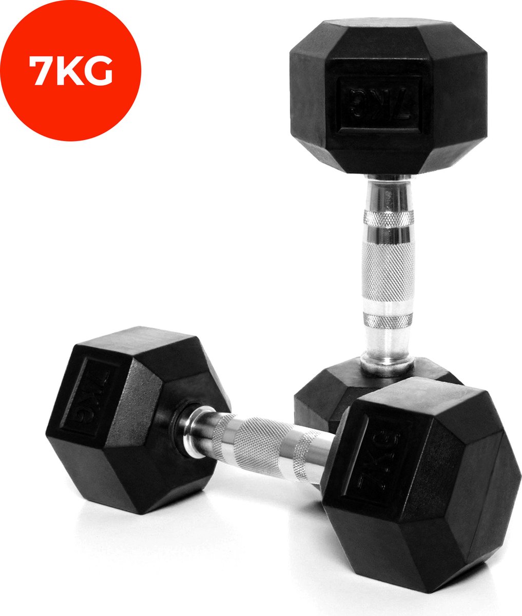Core Power Rubber Hex Dumbbells - 7 kg (per paar)