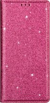 Hoesje geschikt voor iPhone 14 Plus - Bookcase - Pasjeshouder - Portemonnee - Glitter - TPU - Roze