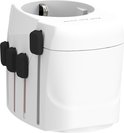 Witte SKROSS wereldstekker met de pinnen voor Europa, Amerika, Azië en Australië en de tekst 'Max. 6.3A - 1575W - 250V AC'.