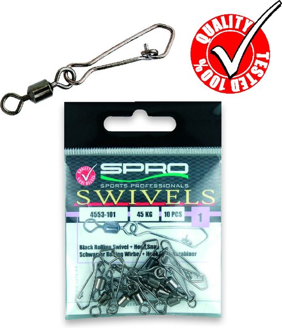 Spro Matt Black Secure Snap + Rolling Swivel – 5er Set Fürs Spinnfischen Auf Hecht, Barsch & Zander | Sicherheitsschnapper Mit Wirbel