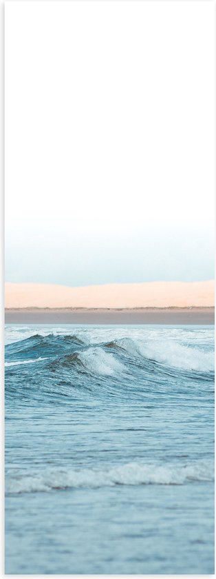 Poster Glanzend – Licht Blauwe Zee met Kleine Golven - 20x60 cm Foto op Posterpapier met Glanzende Afwerking