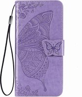 Book Case pour iPhone 14 Pro Max avec motif - Motif papillon - Simili cuir - Porte-cartes - Apple iPhone 14 Pro Max - Violet
