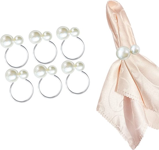 Parel Servetringen - Pearl Napkin Ring - Set van 6 - Zilver - Precious.gifts