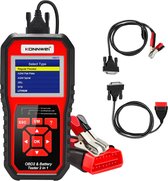 KONNWEI KW870 Auto Batterijtester + OBD2 Diagnose Scanner - 2 in 1 Auto Diagnostische Tool voor Alle OBD2 Auto's en Motorfietsen - Ondersteunt Meerdere Talen - Inclusief OBD-Kabel en Batterijklemmen