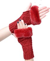 Winkrs© - Rode Polswarmers met nepbont - Vingerloze handschoenen Dames - fancy - Onesize