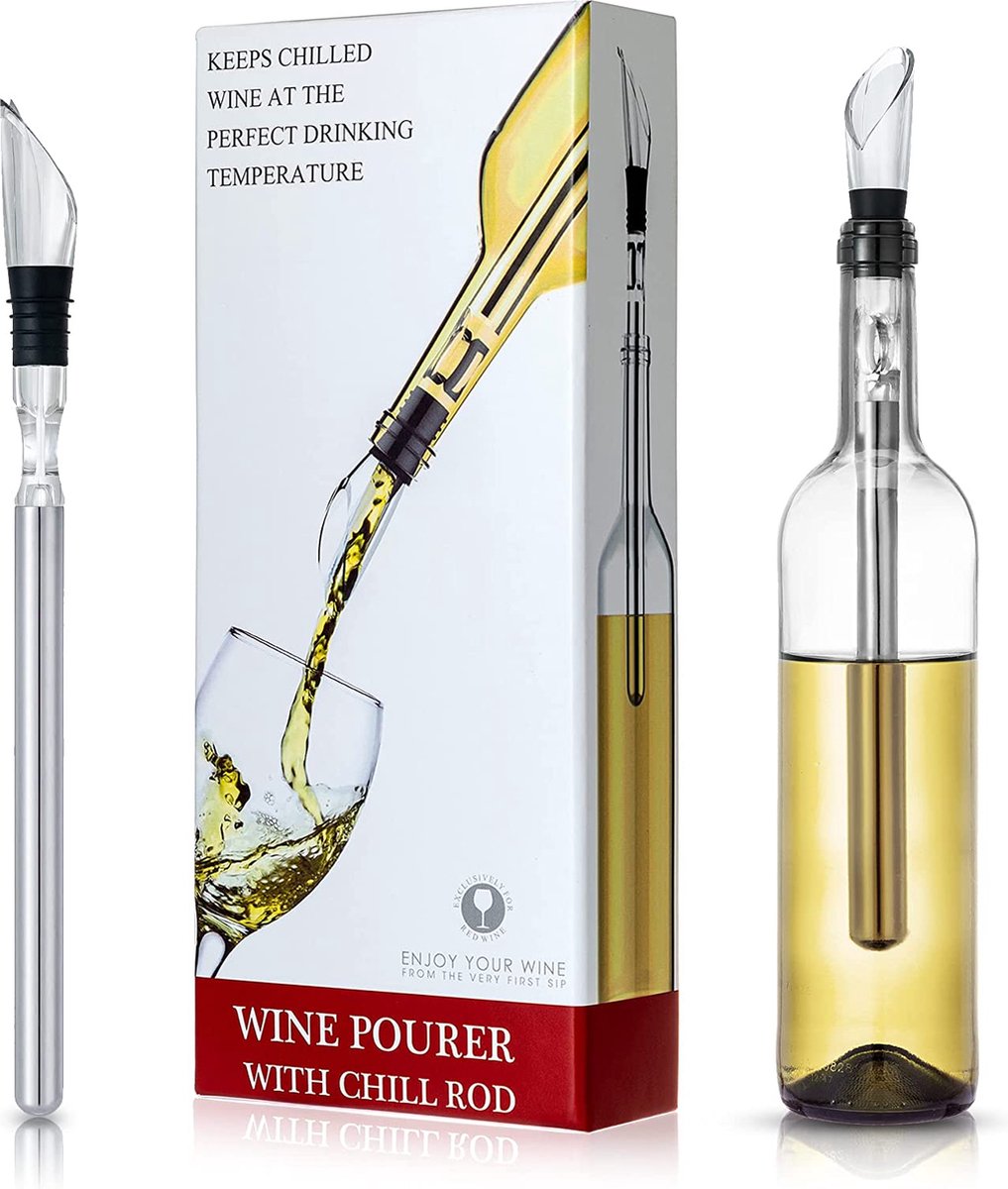 DOWO® - Wijnkoeler Stick - Wijnkoeler staaf - Wijn Koeler - RVS/Acryl - 32cm - Wine Cooler Stick - Wijnset - Wijn Accessoires - Wijnstopper - Wijnschenker
