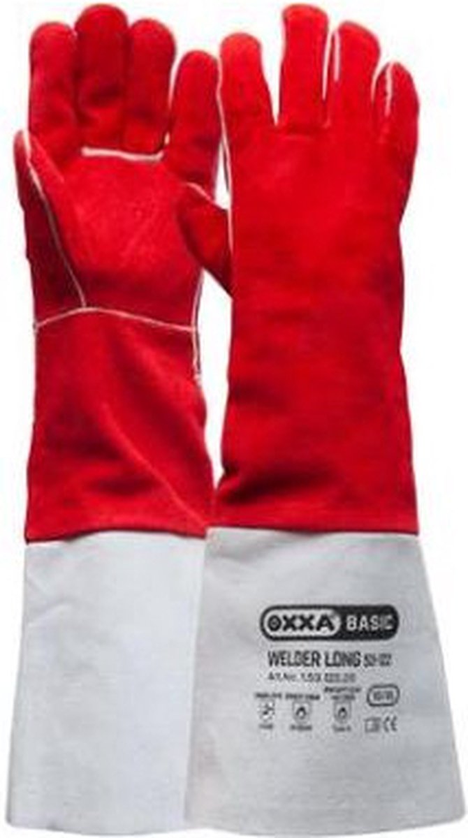 OXXA Welder Long 53-122 Lashandschoen van rood splitleder met lange kap (6 paar) XL/10 Oxxa - Rood/wit - Splitleder - Kap - EN 388:2016