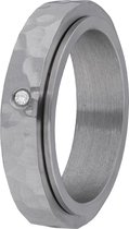 Lucardi Dames Gerecycled stalen anxiety ring gehamerd - Ring - Staal - Zilverkleurig - 19 / 60 mm