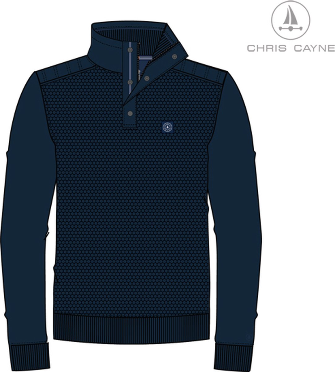 Chris Cayne heren trui - trui 2061 donkerblauw, opstaande kraag, korte rits - maat XL