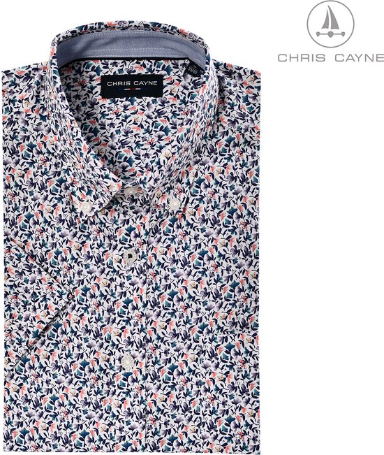 Chris Cayne heren blouse - overhemd 2010 zwart/paars/roze print - KM - maat XXL