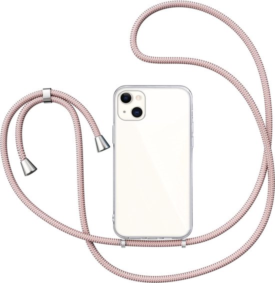 Hoesje met Koord geschikt voor iPhone 13 - Back Cover Siliconen Case Transparant Hoes Roségoud