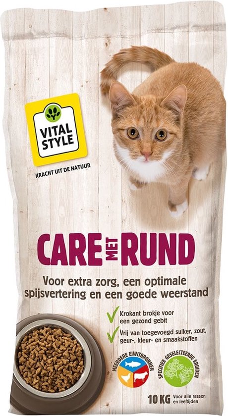 VITALstyle Care Met Rund - Kattenbrokken - Gevarieerde Voeding Voor Een Levenlustige Kat - Met o.a. Peterselie & Smalle Weegbree - 10 kg