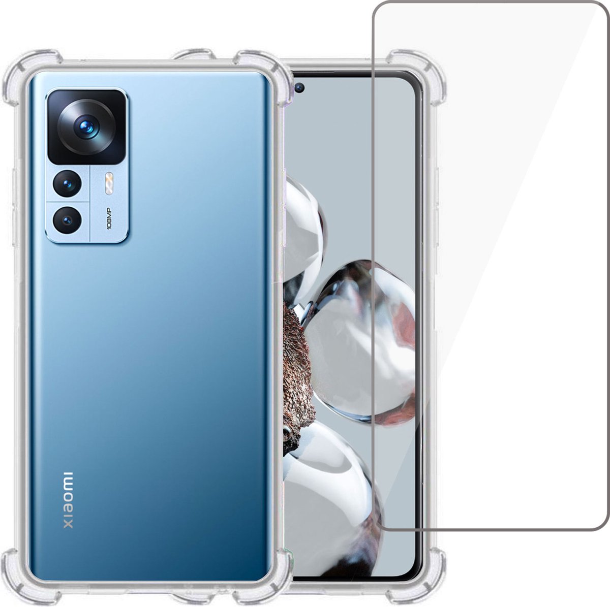 Hoesje geschikt voor Xiaomi 12T + Screenprotector – Tempered Glass - Extreme Shock Case Transparant