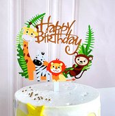 Happy Birthday Animal Jungle Cake Topper Verjaardag Taart Decoratie Leeuw Giraffe Aap Zebra
