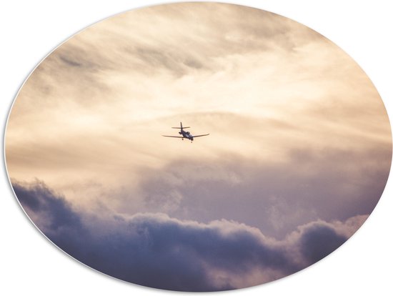 PVC Schuimplaat Ovaal - Vliegtuig tussen de Wolken - 108x81 cm Foto op Ovaal (Met Ophangsysteem)
