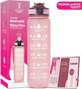 Gluxury Luxe Motivatie Waterfles - Nederlandse Tekst - Drinkfles met Rietje - 1 Liter Drinkfles - Waterfles met Tijdmarkering - Inc E-book