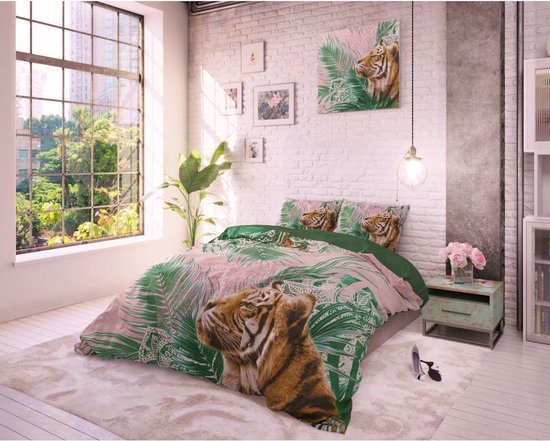 Lits-jumeaux dekbedovertrek (dekbed hoes) beige / groen met exotische  tijger... | bol.com