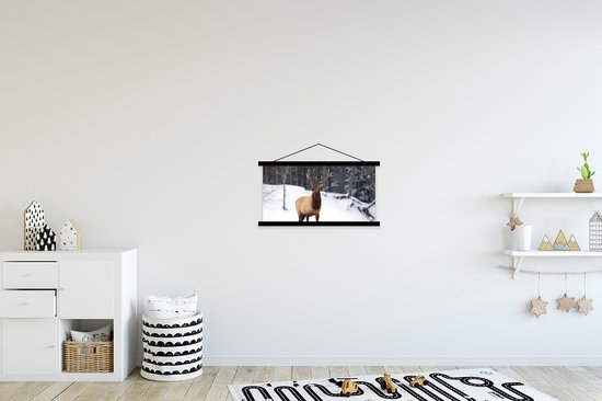 Porte-affiche avec affiche - Affiche scolaire - Cerf - Neige - Hiver - 60x30 cm - Lattes noires